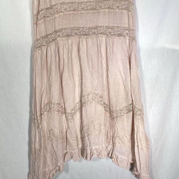 ENTRO Anthropologie Midi Dress Sleeveless Lace Ruffle Asymmetrical Womens M Pink - Picture 9 of 11